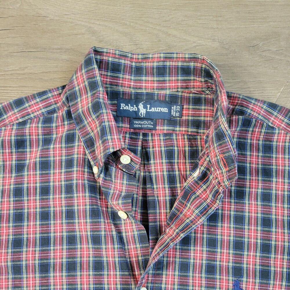 Ralph Lauren Shirt Men 15 Red Plaid Yarmouth Classic Preppy Button Down Casual - Picture 2 of 6